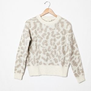 Sezane Cream and Tan Leopard Print Sweater